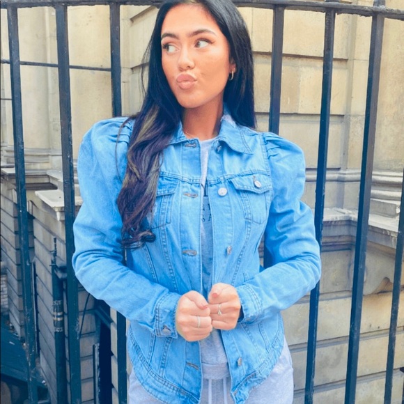 MID BLUE ACID PUFF SLEEVE WESTERN DENIM JACKET SZ 2 - Picture 3 of 11